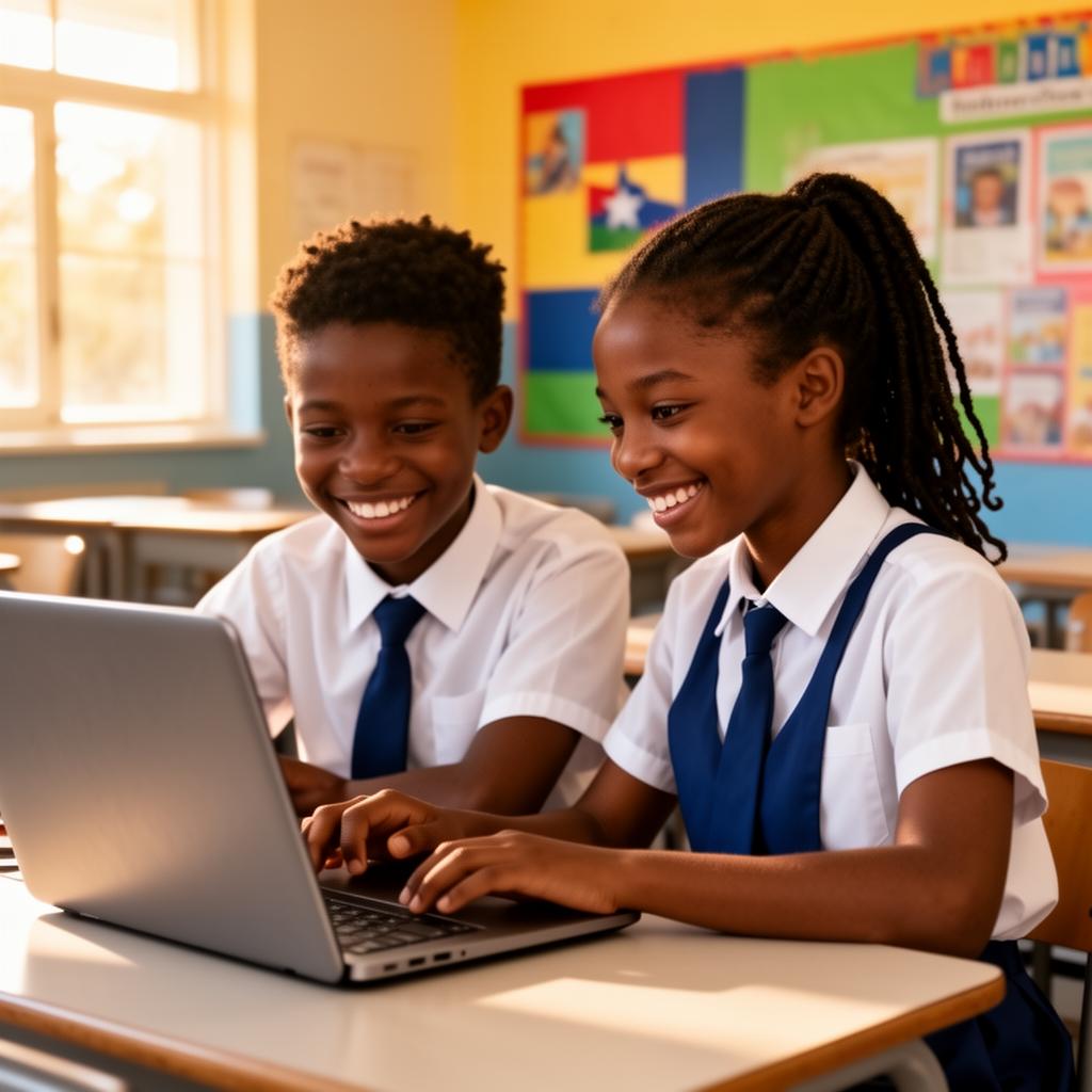 Élèves travaillant ensemble dans une école haïtienne