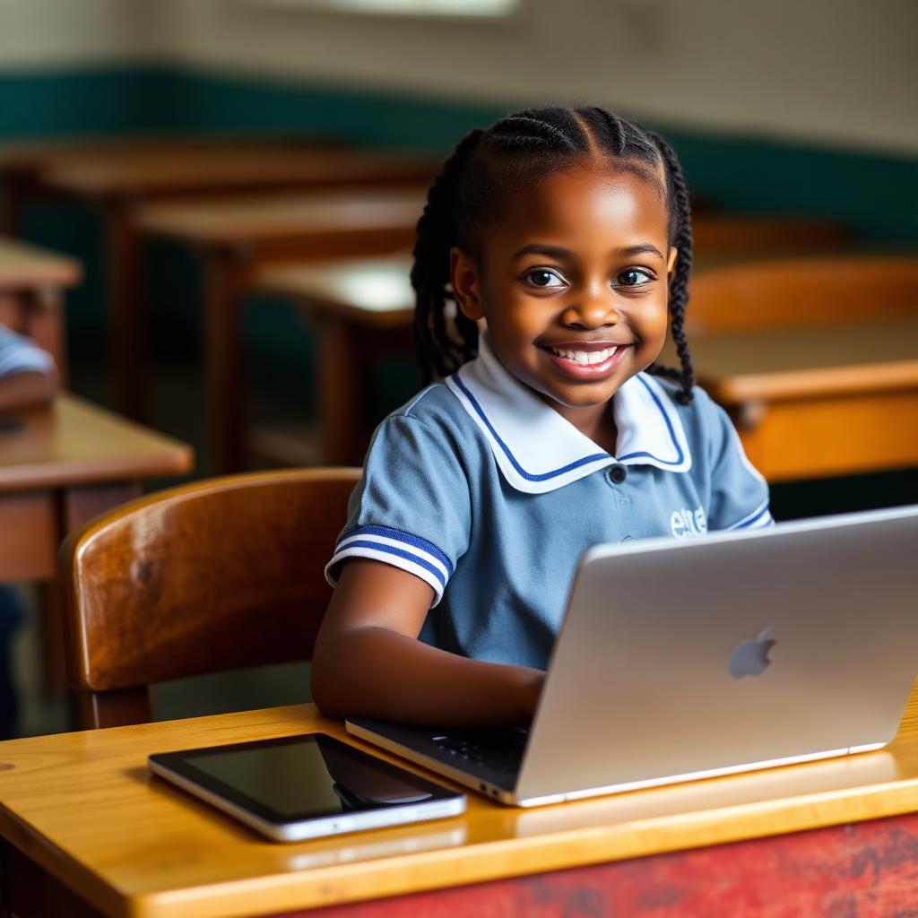 Écolière haïtienne étudiant sur son Kit